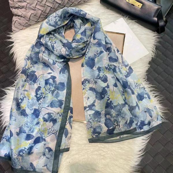 Scarf 100% Silk Paj White Blue Yellow